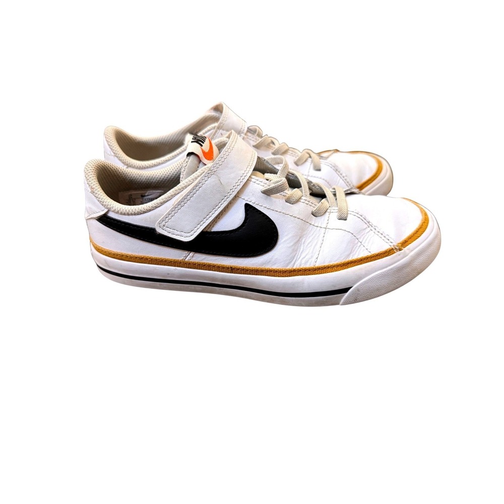Nike Court Legacy Kids White Black Mustard Leather Sneakers Size 3Y Boys - Picture 1 of 7